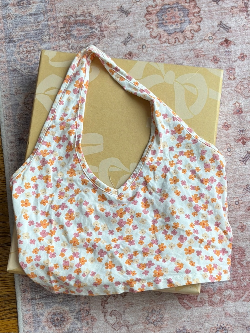 Cotton On Floral Shoulder Bag in Cream, Pink & Orange